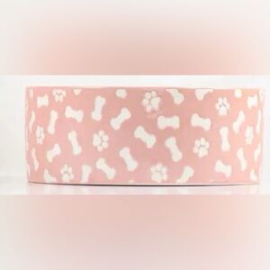 Pink Dog Bowl with Bone and Paw Print Design